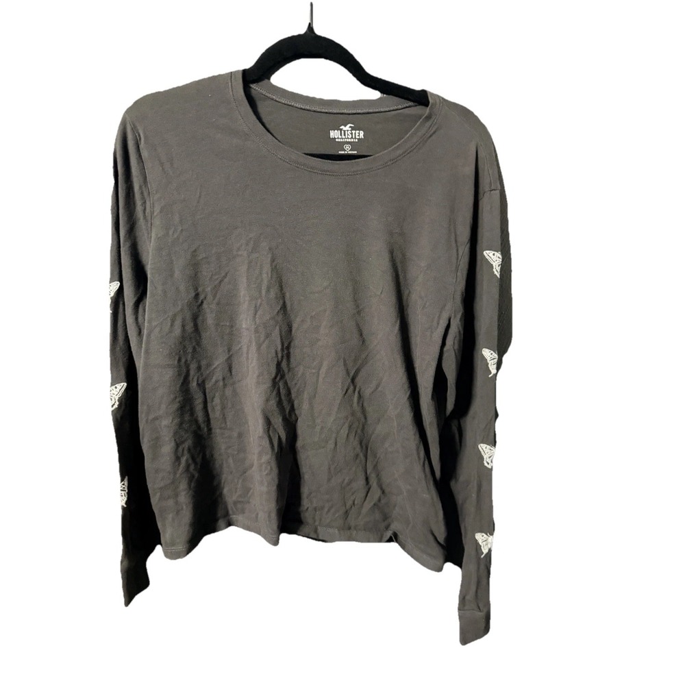 Hollister black long sleeve tshirt butterfly size M‎ Y2K Hippie Artsy Teacher